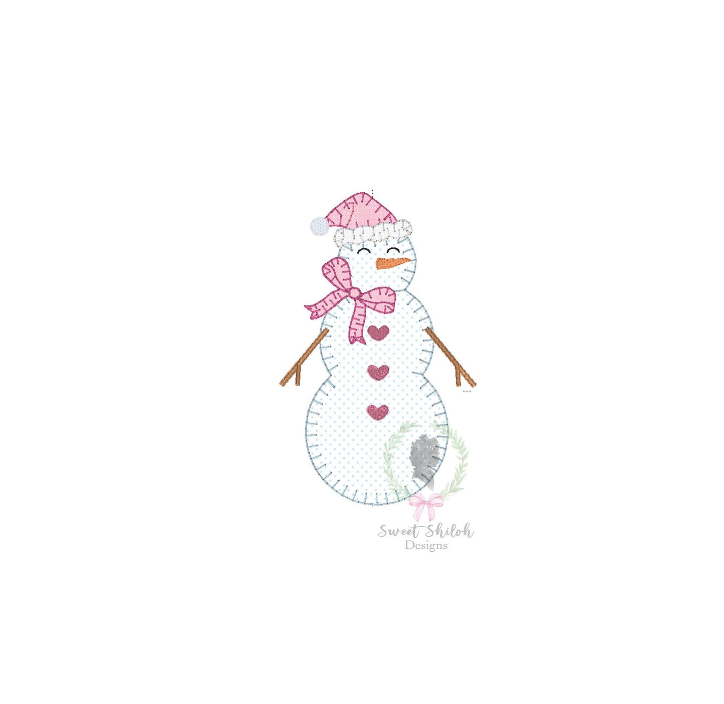 Snowman Bow Blanket Stitch Applique