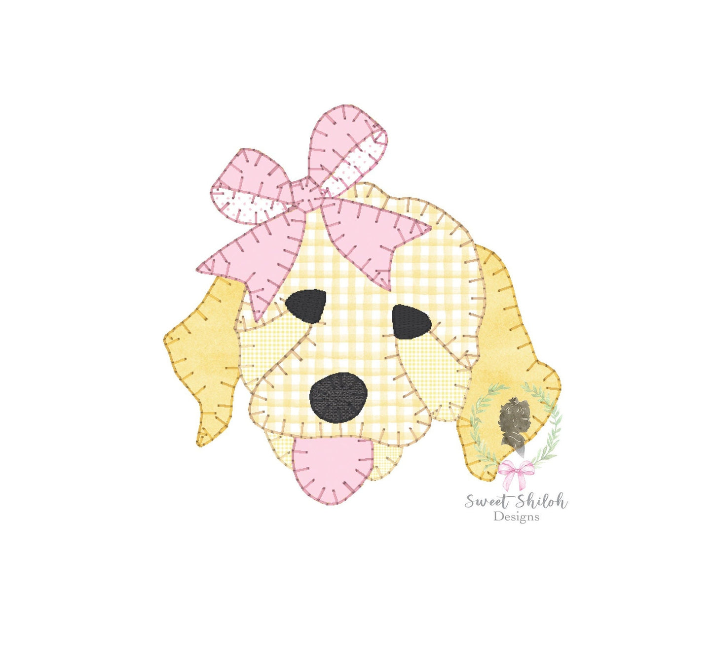 Golden Doodle with Bow Blanket Stitch Applique