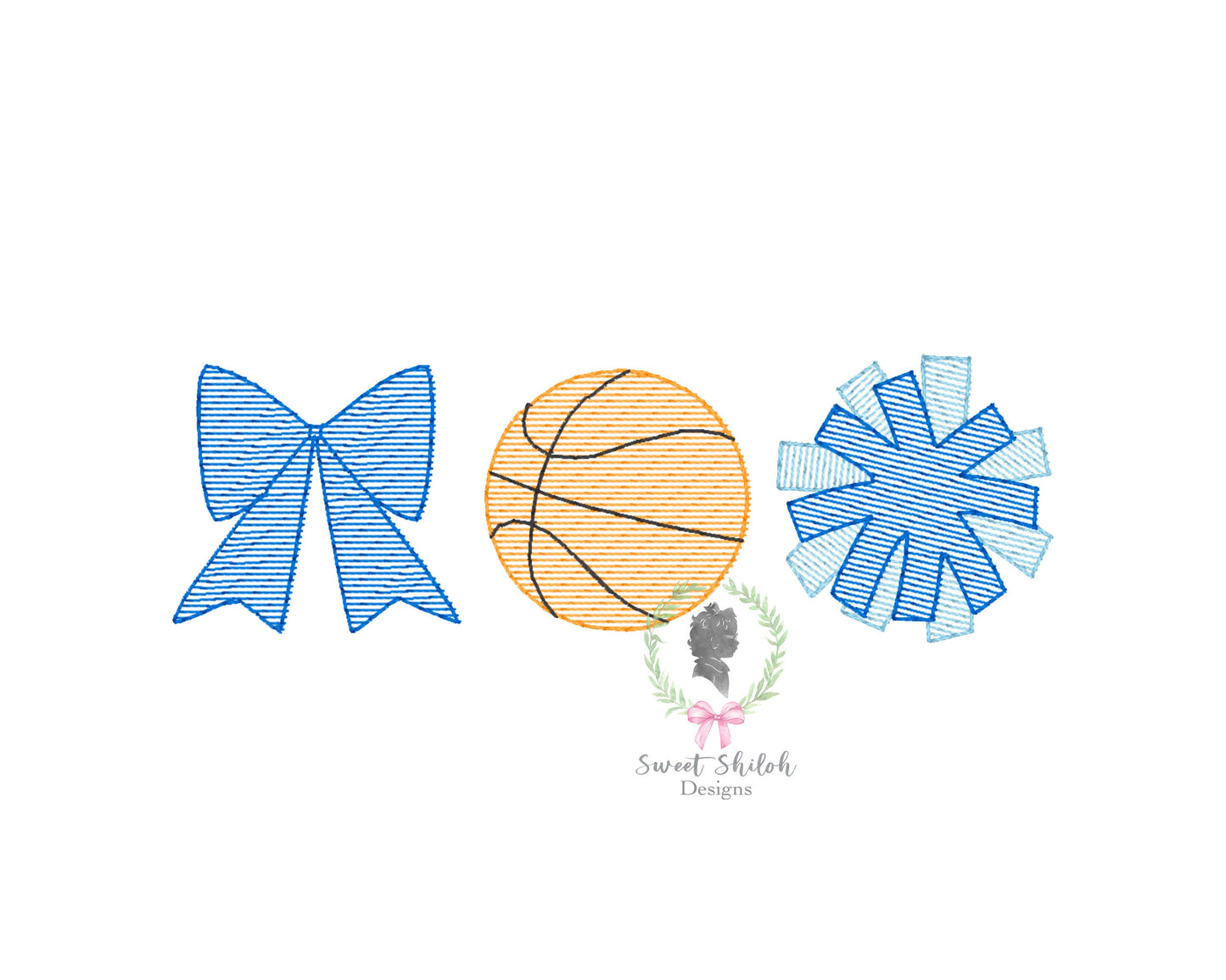 Basketball Cheer Bow Trio Sketch