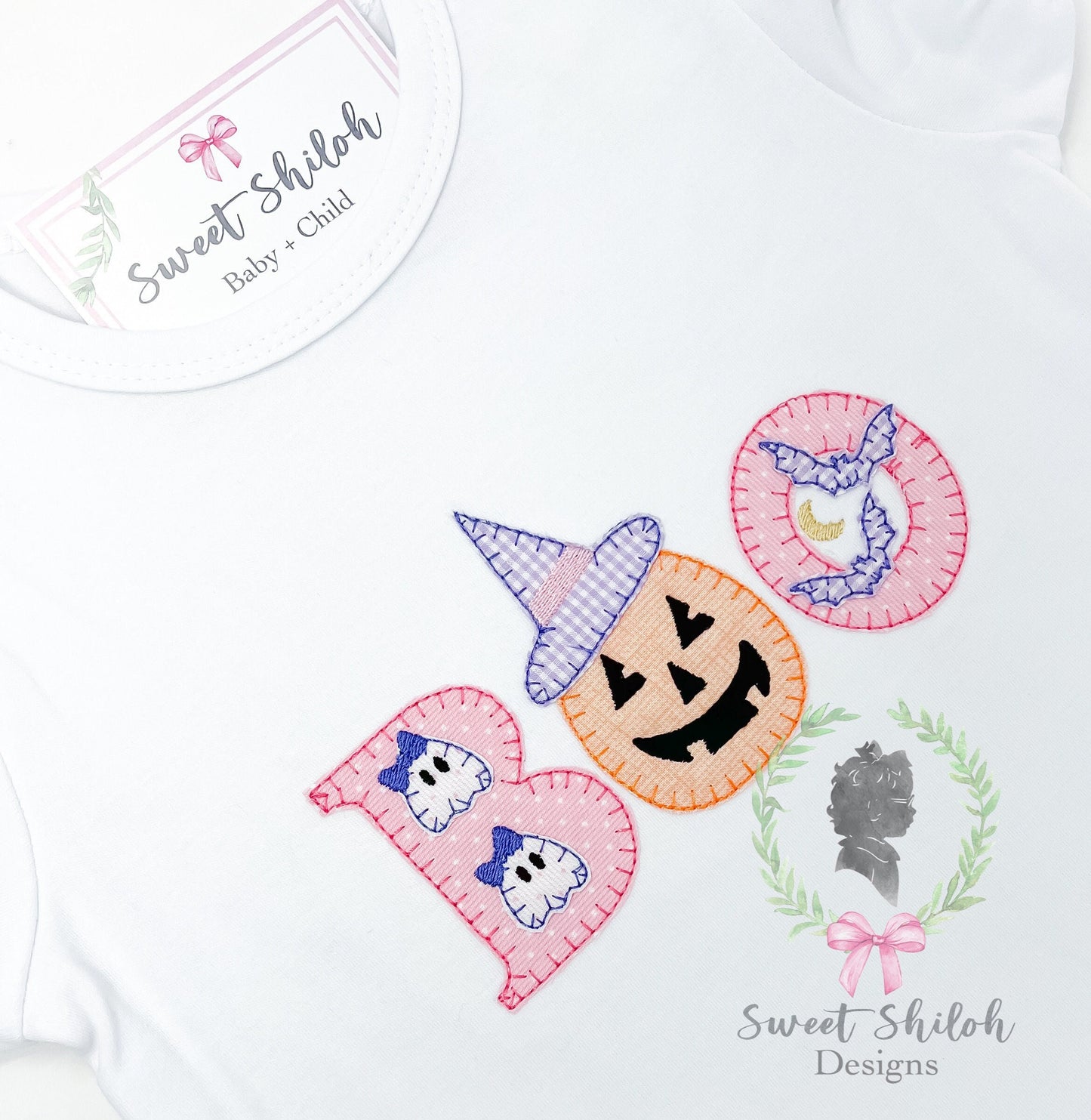 Halloween Boo Witch Blanket Stitch Applique