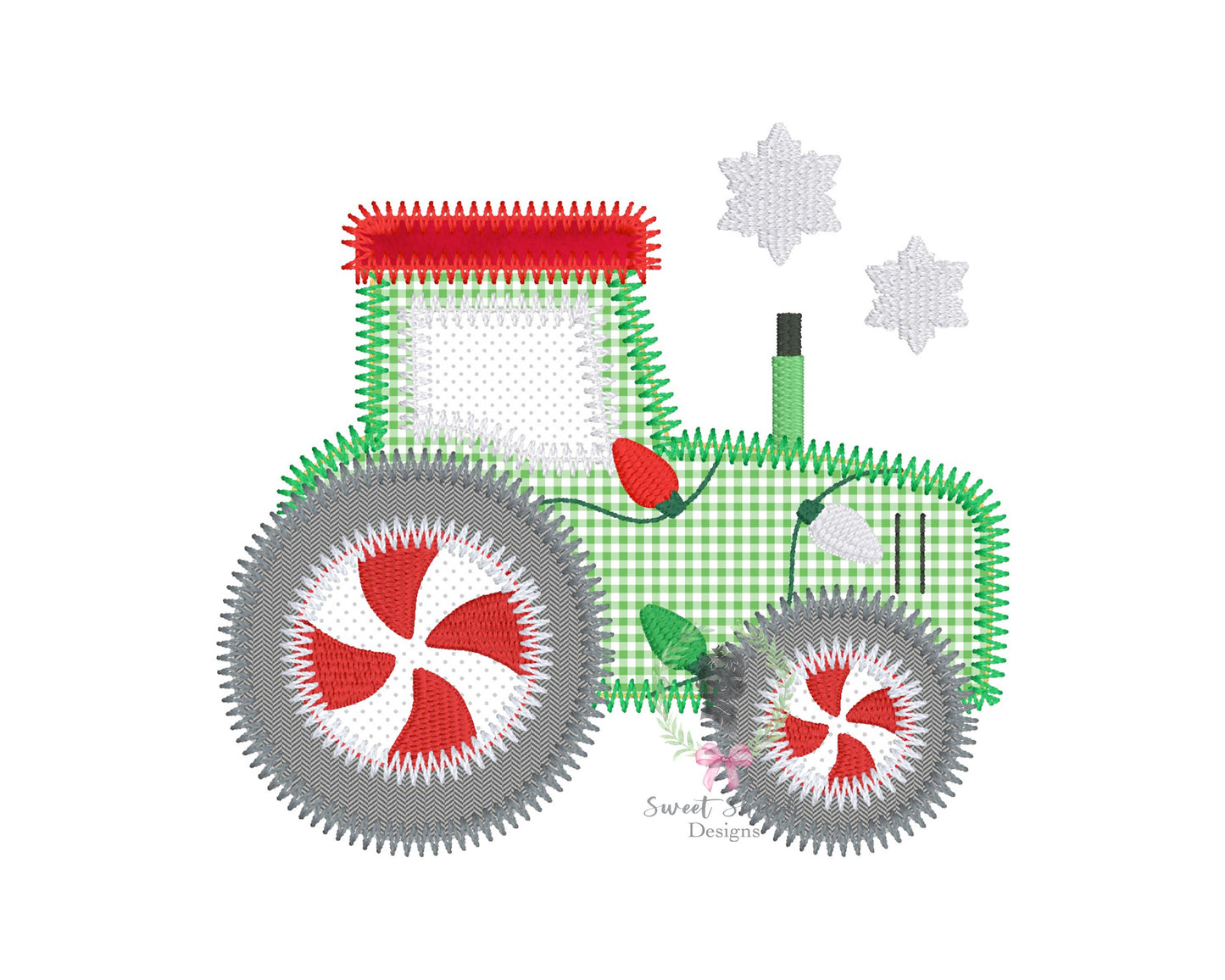 Christmas Lights Tractor Zigzag Stitch Applique