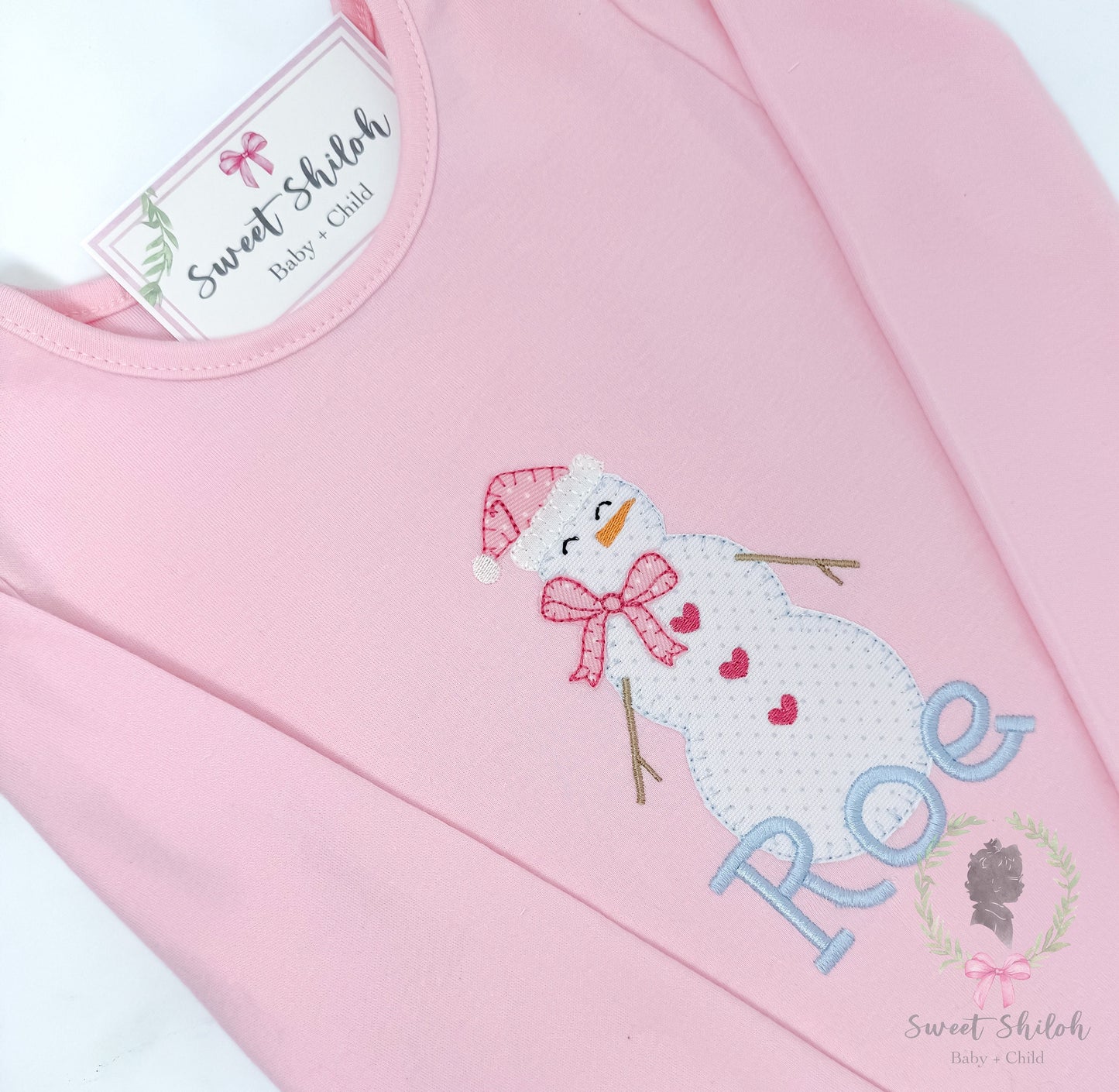 Snowman Bow Blanket Stitch Applique