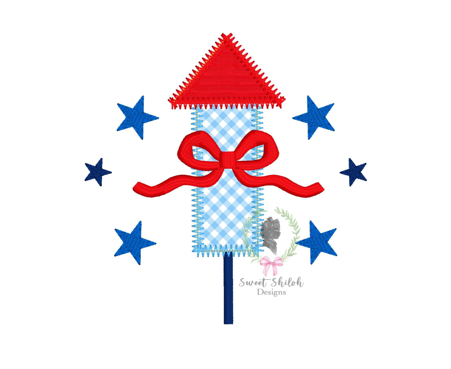 Firework Rocket with Bow Zigzag Stitch Applique