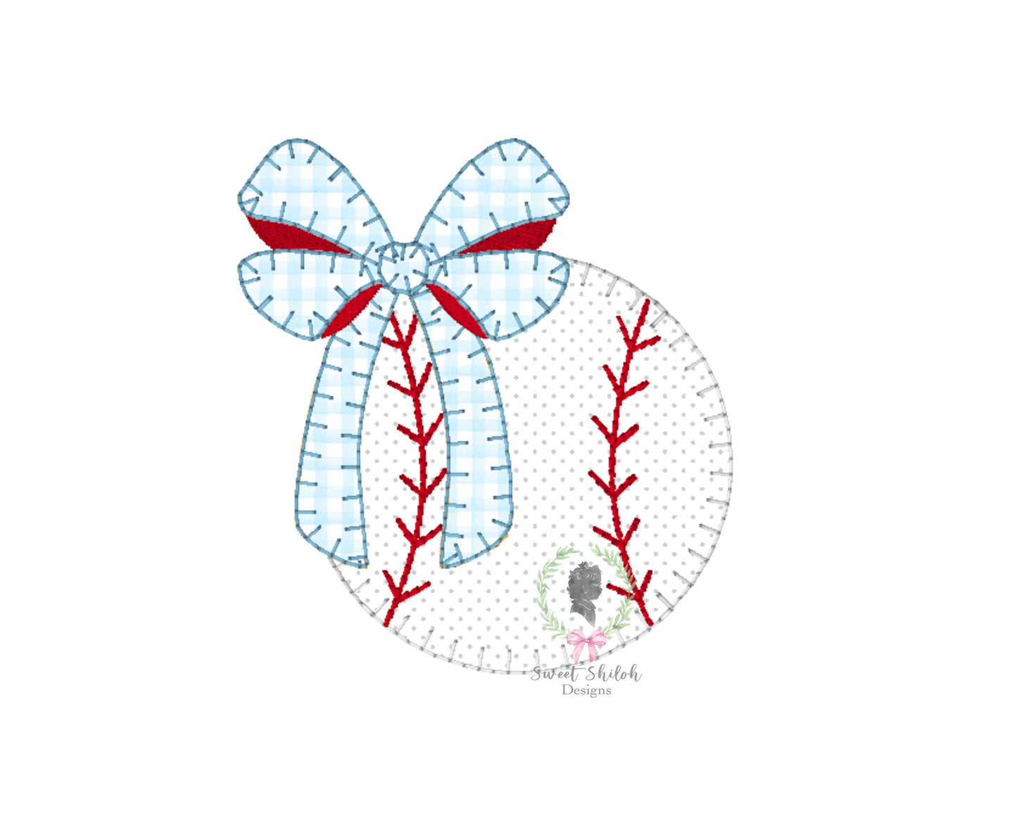 Baseball with Bow Blanket Stitch Applique