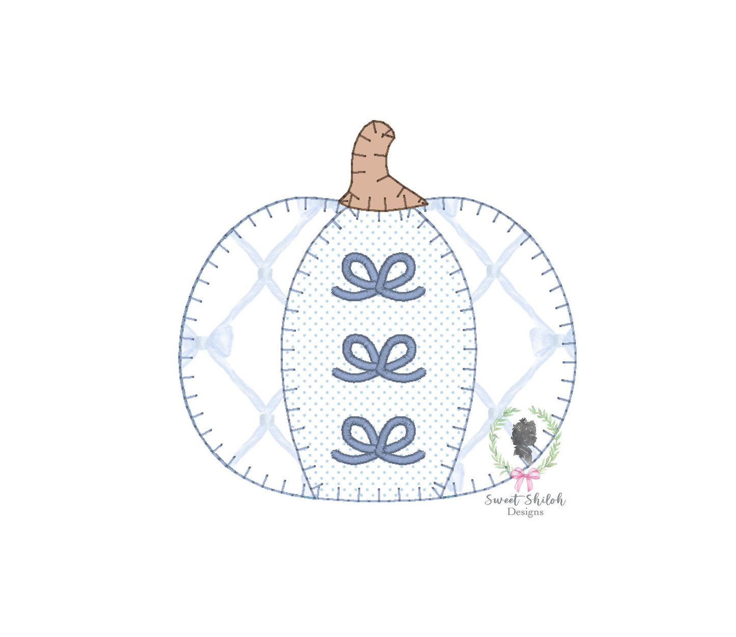Bow Trio Pumpkin Blanket Stitch Applique