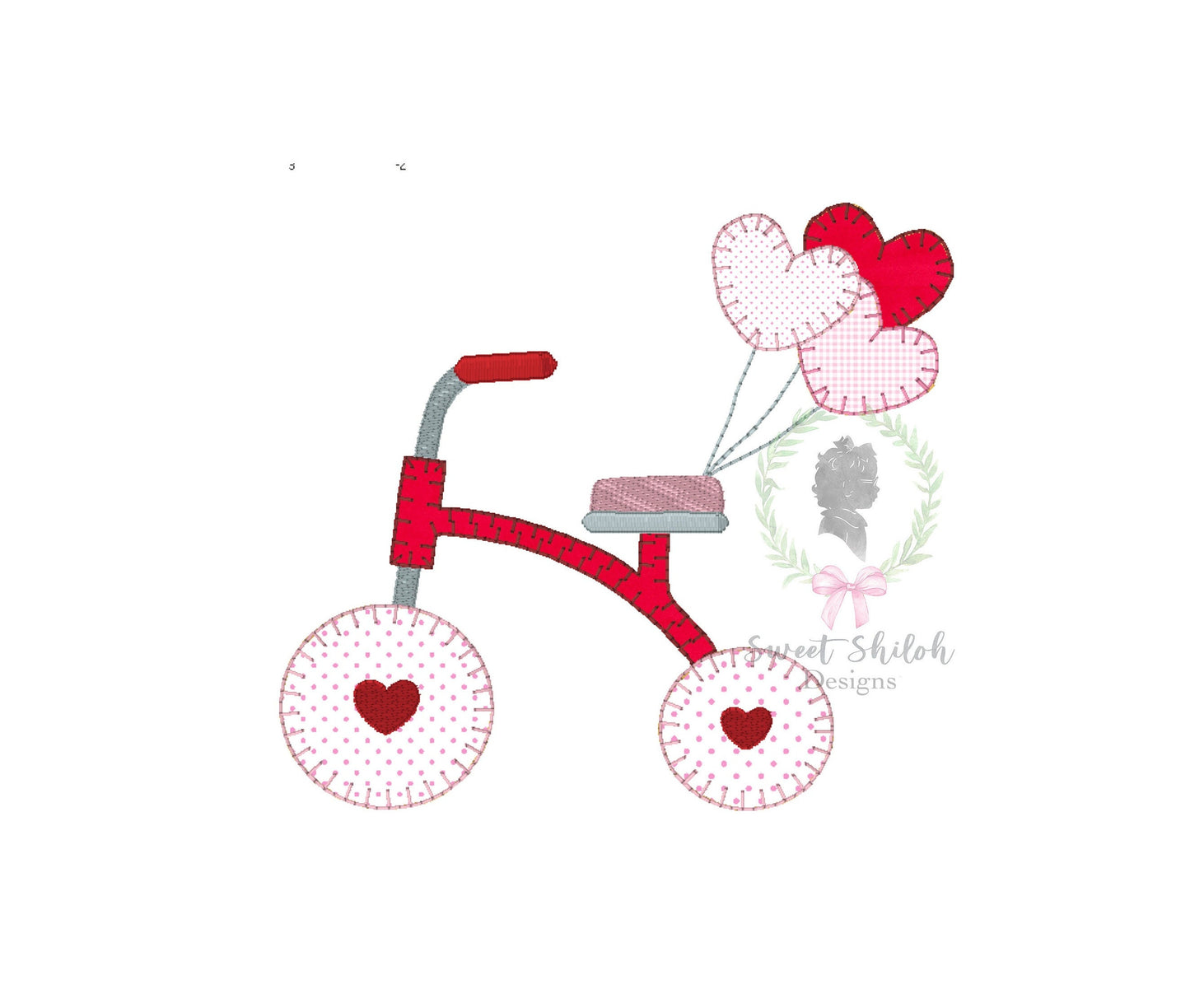 Tricycle with Hearts Blanket Stitch Applique