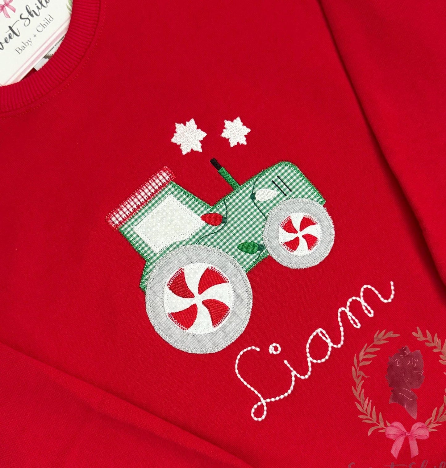 Christmas Lights Tractor Zigzag Stitch Applique