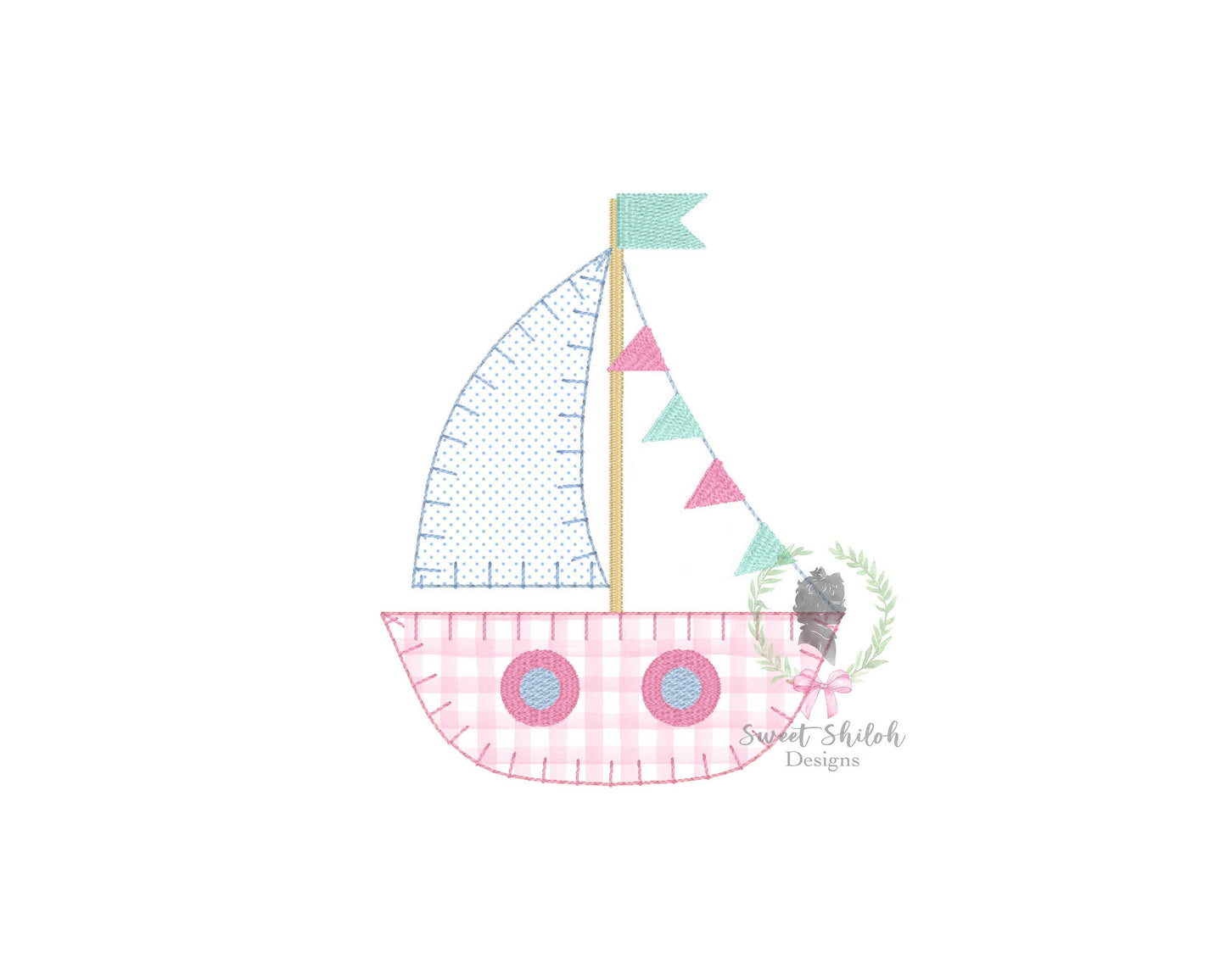 Sailboat with Flag Banner Blanket Stitch Applique