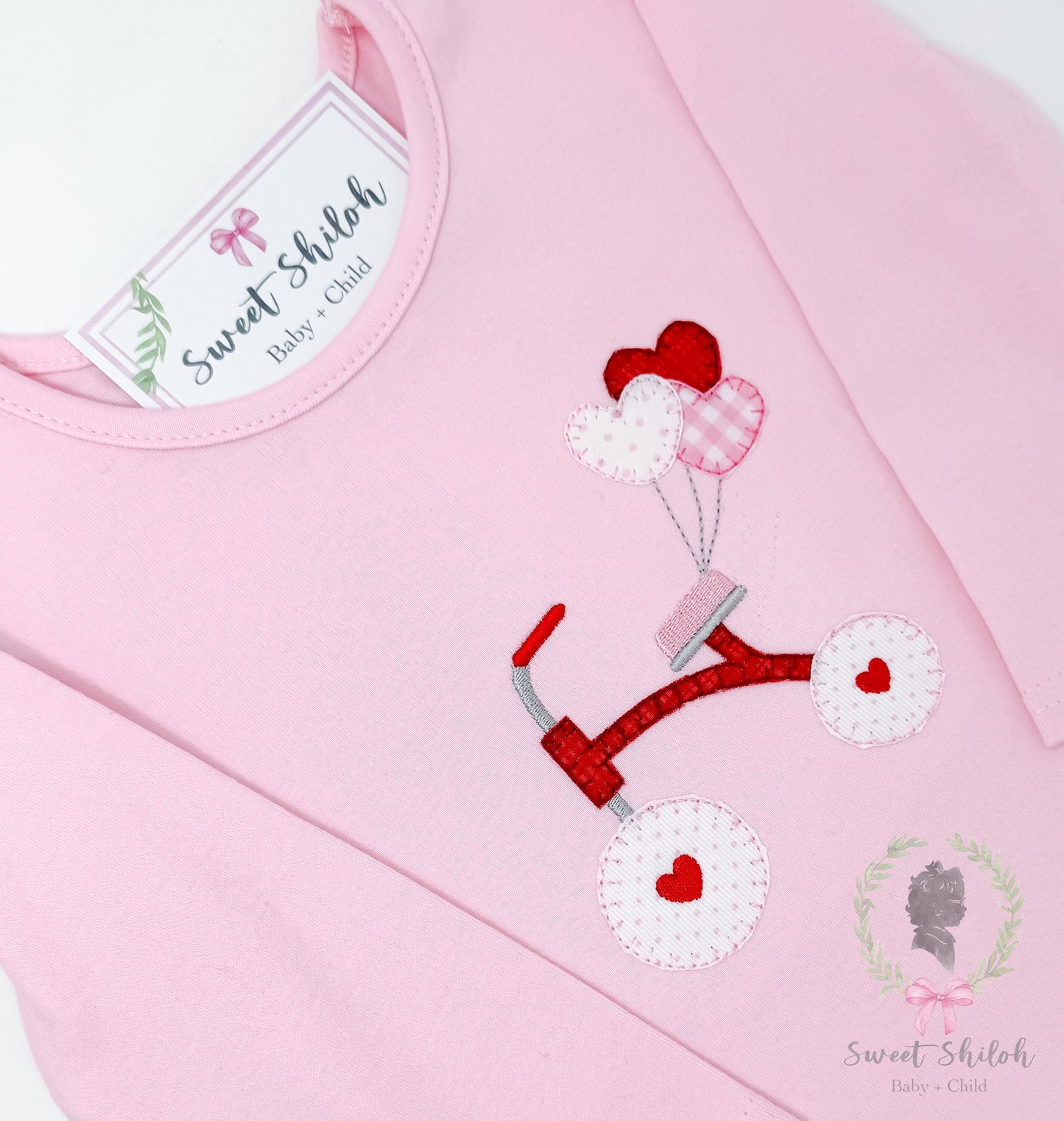 Tricycle with Hearts Blanket Stitch Applique