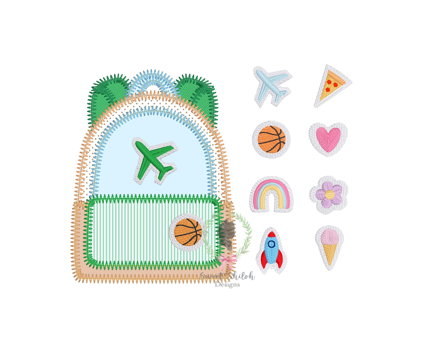 Backpack with Patches Zigzag Stitch Applique