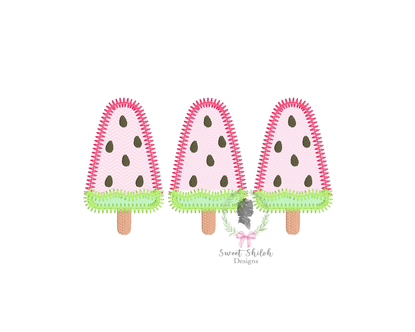 Watermelon Popsicle Trio Zigzag Stitch Applique