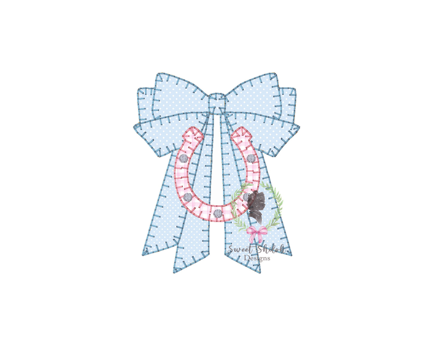 Derby Bow Horse Shoe Blanket Stitch Applique