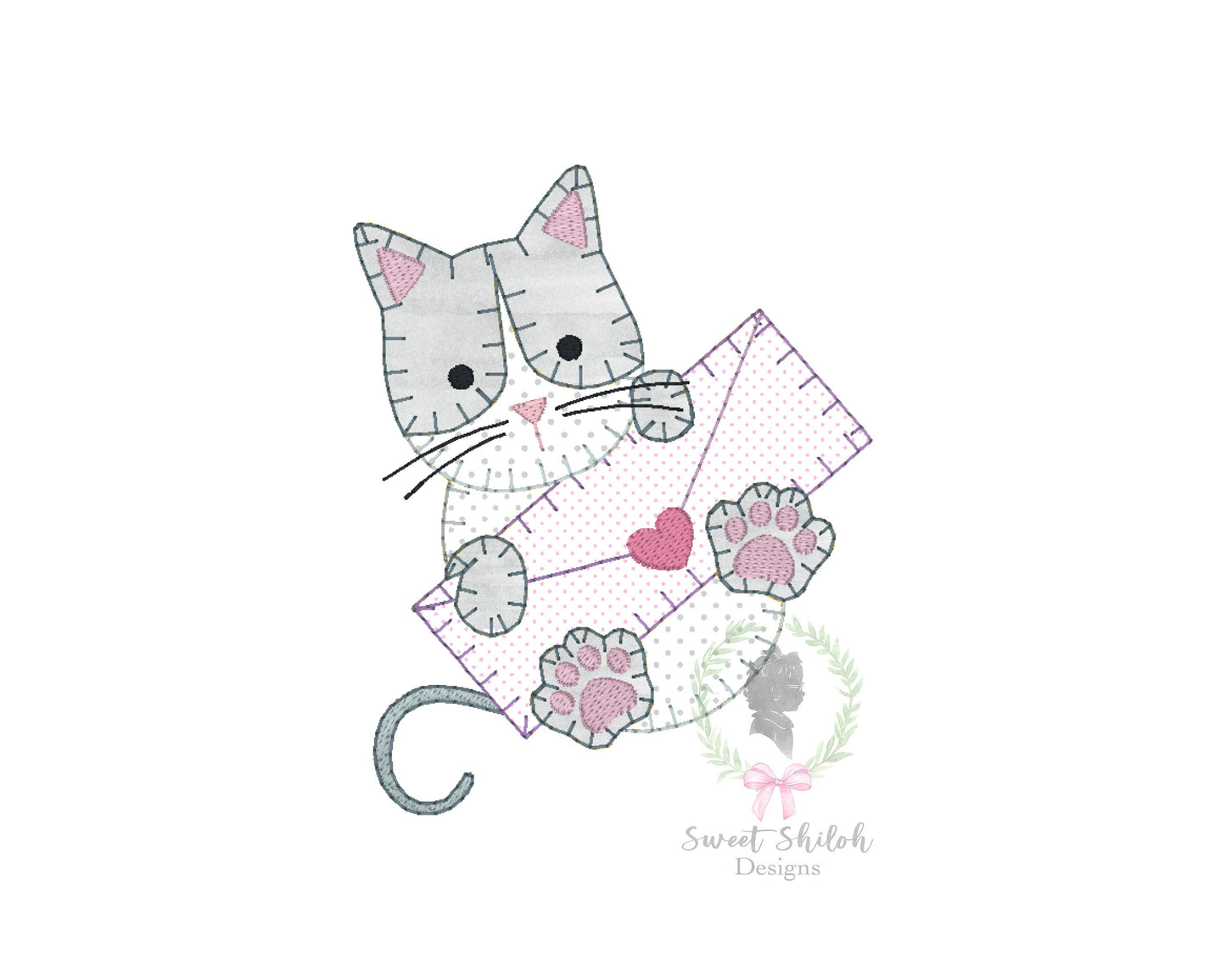 Love Letter Kitten Blanket Stitch Applique