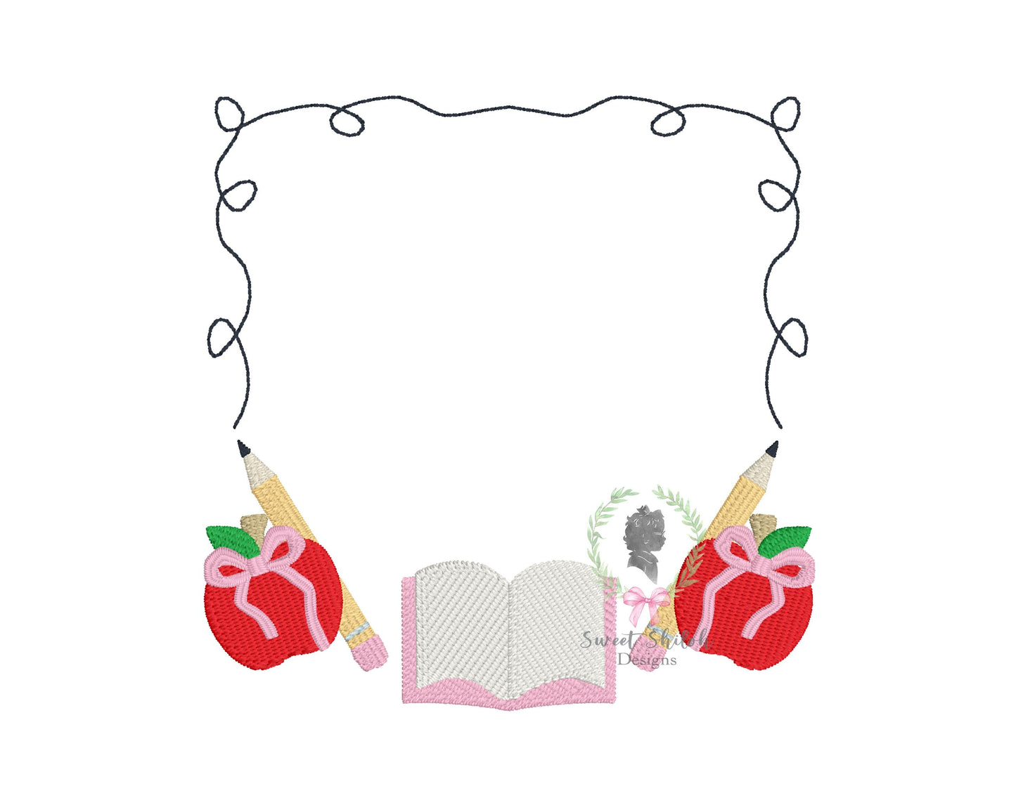 Bow Apple with Pencil Scribble Frame Fill