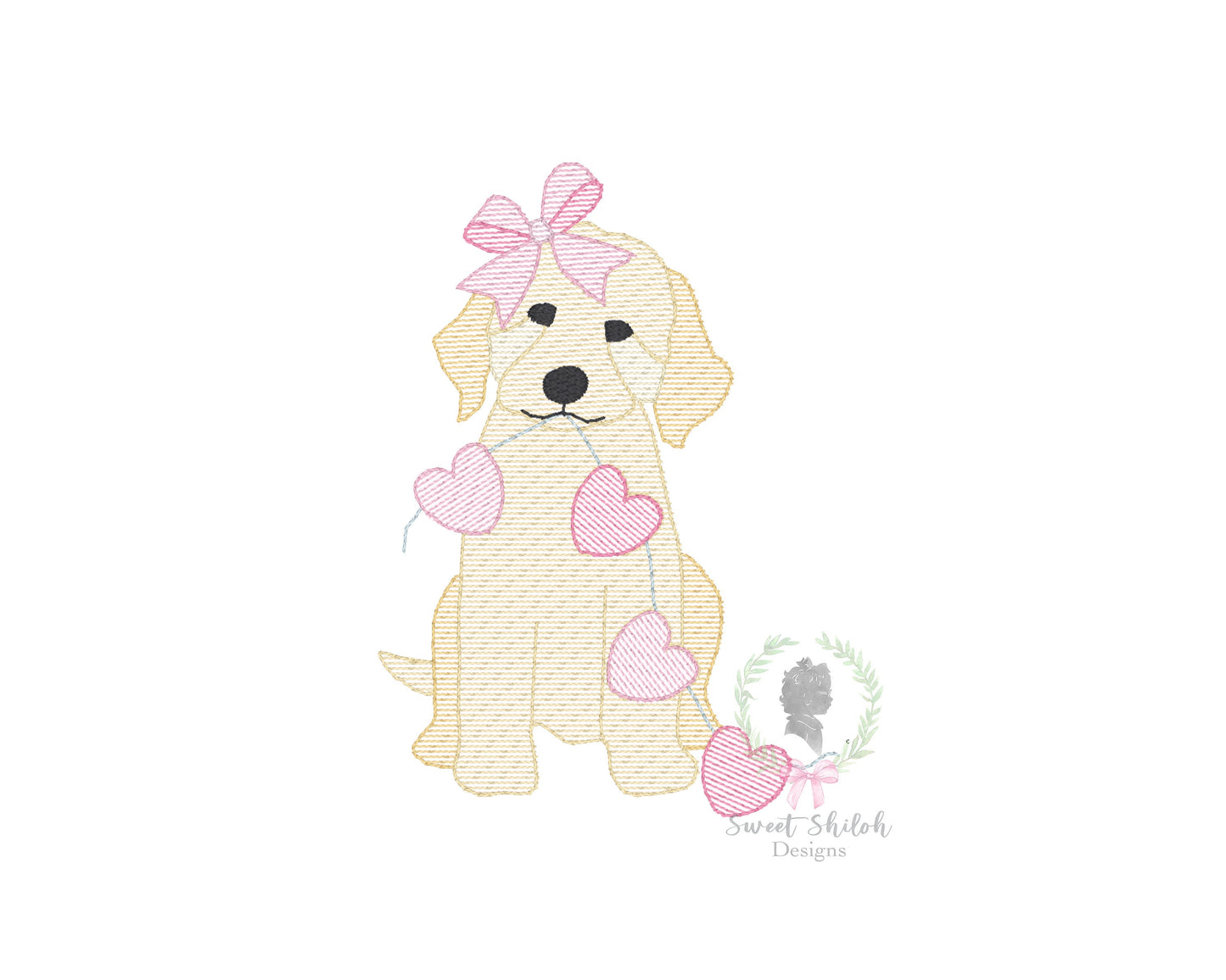 Golden Doodle Bow with Heart Banner Sketch