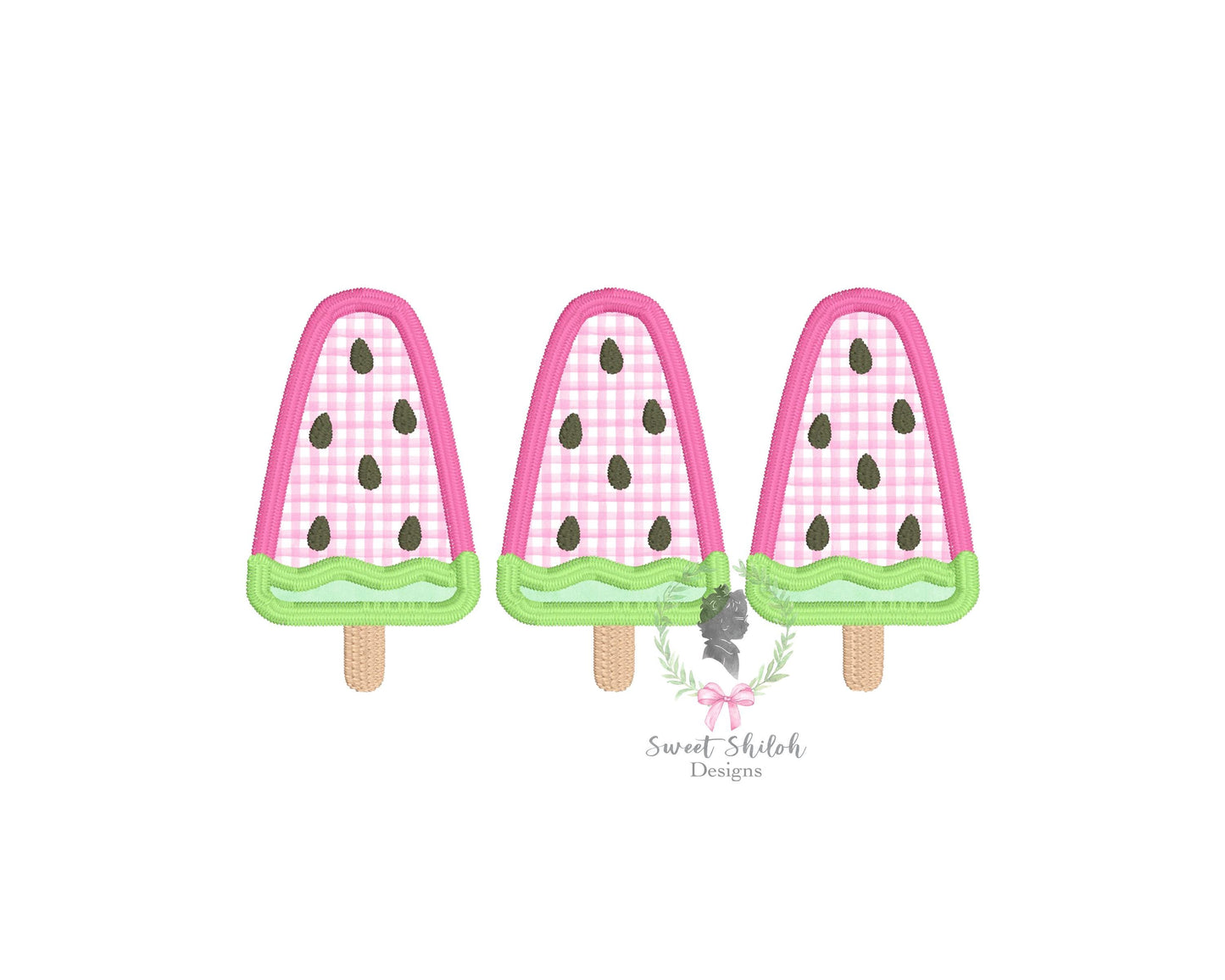 Watermelon Popsicle Trio Satin Stitch Applique