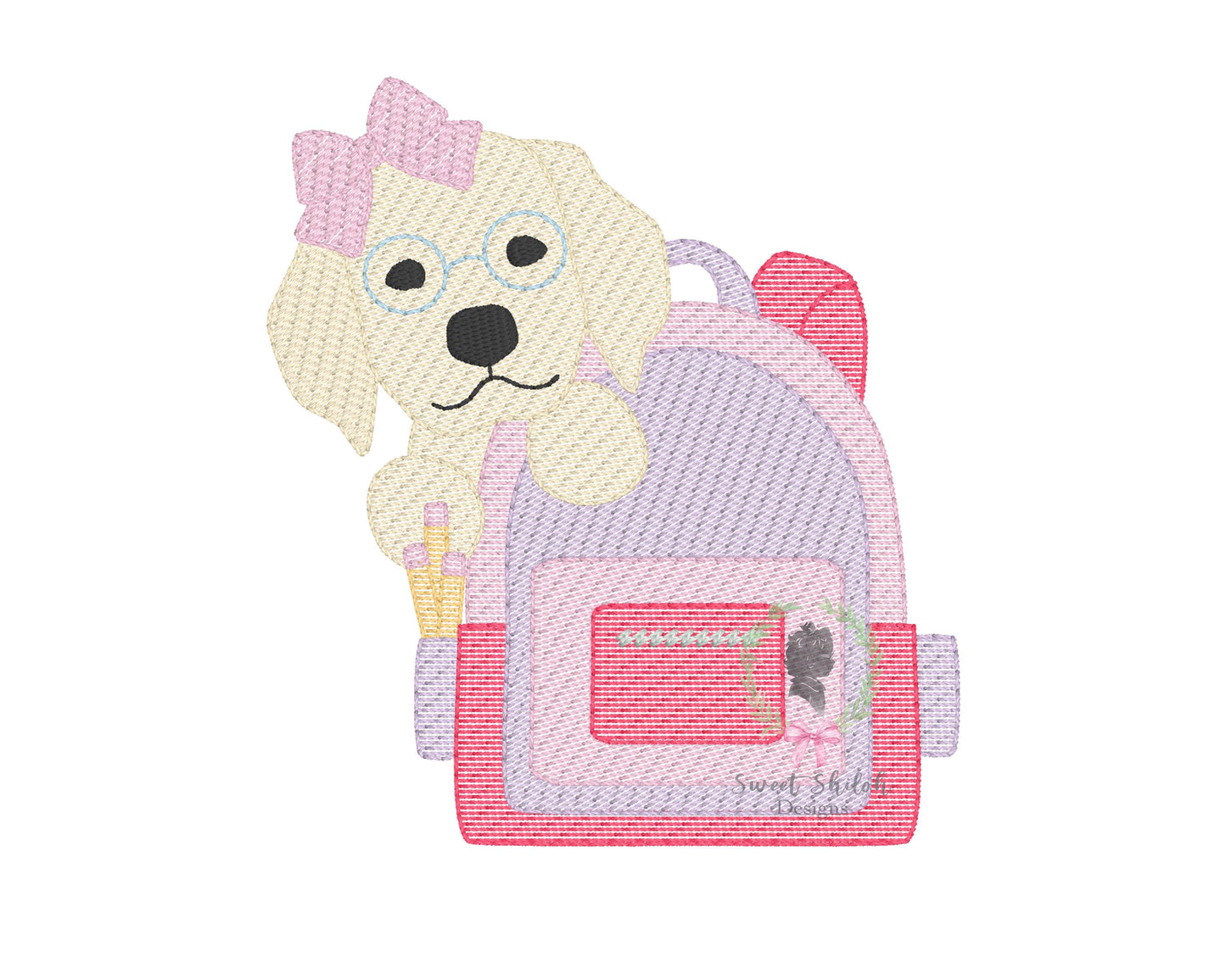 Lab Puppy Girl with Backpack Sketch