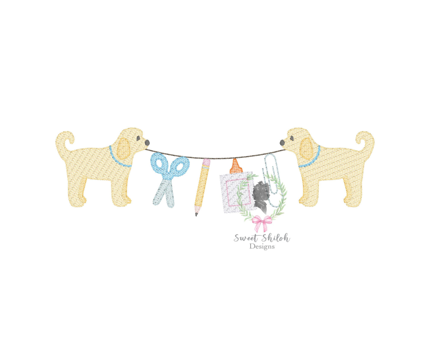 Golden Doodle School Supply Bunting Frame Sketch