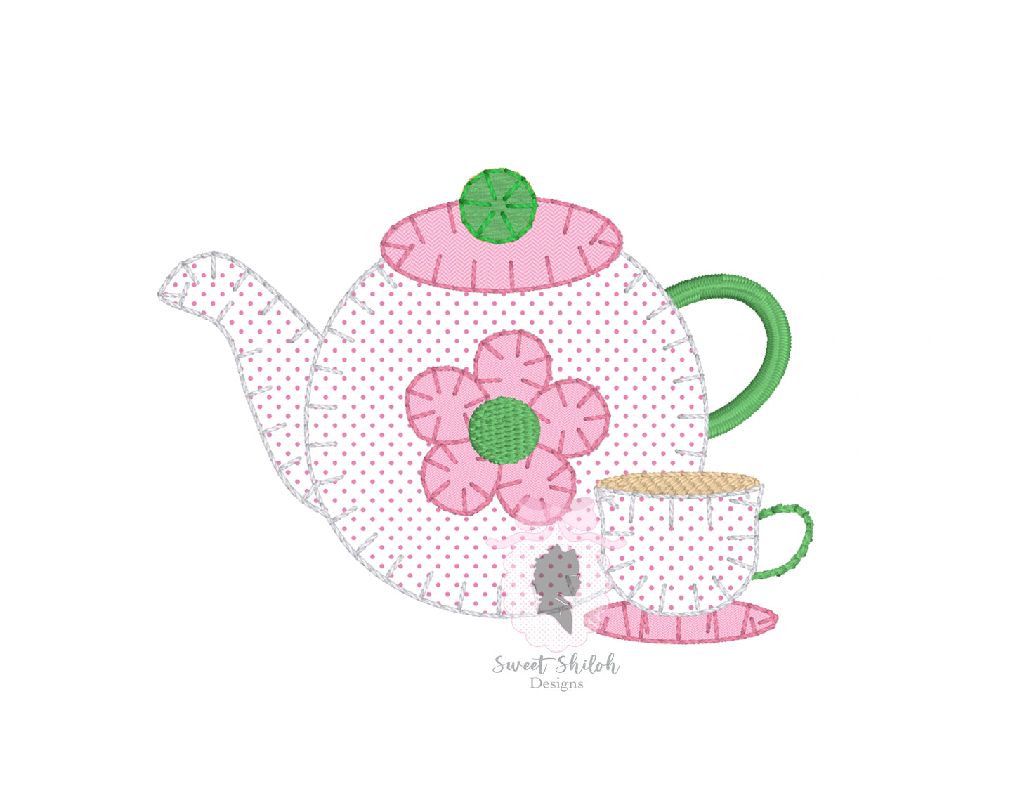 Flower Teapot Blanket Stitch Applique