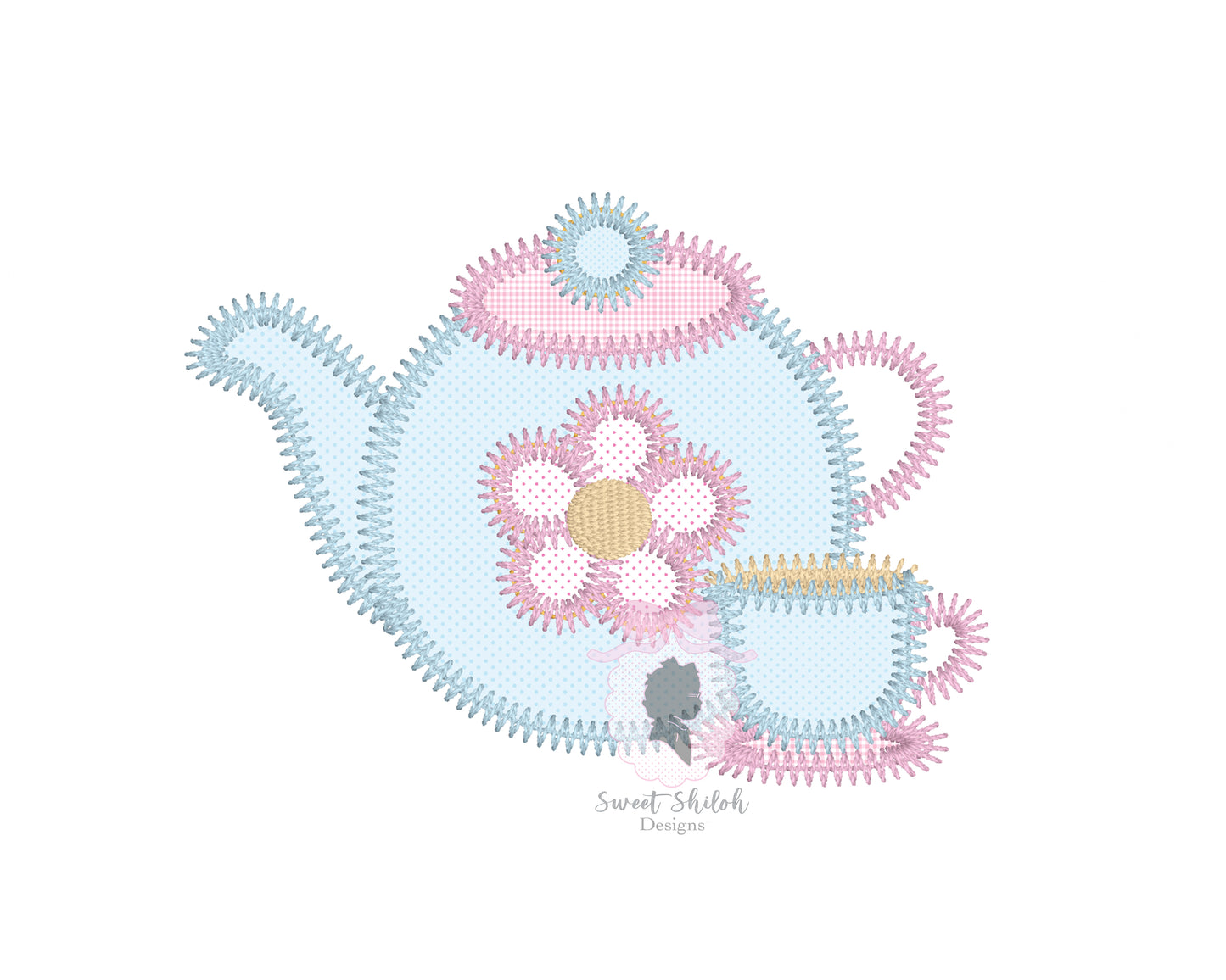 Flower Teapot Zigzag Stitch Applique