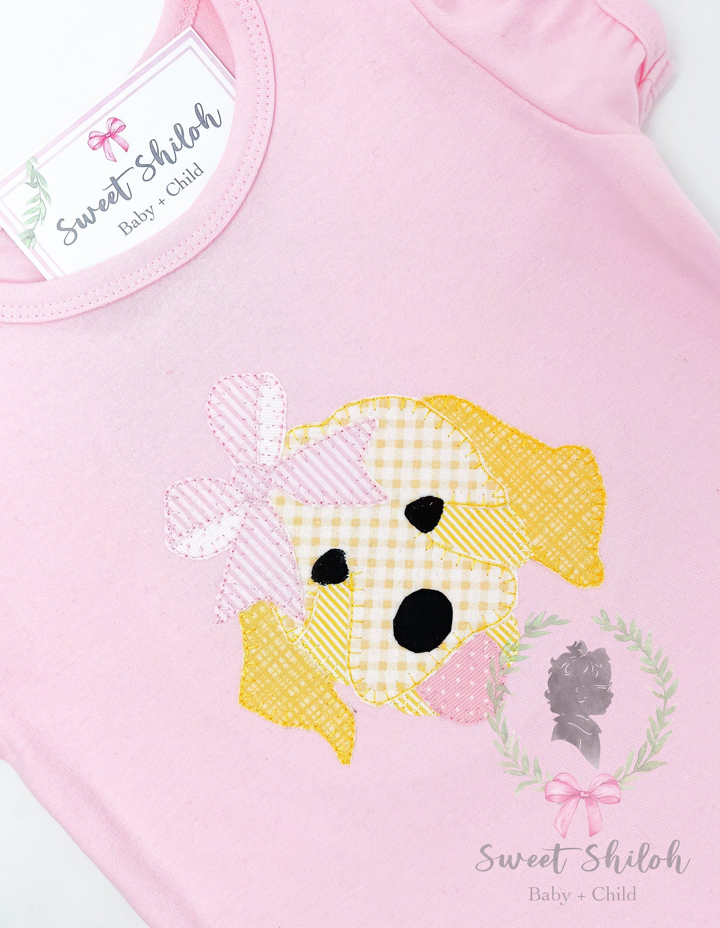 Golden Doodle with Bow Blanket Stitch Applique