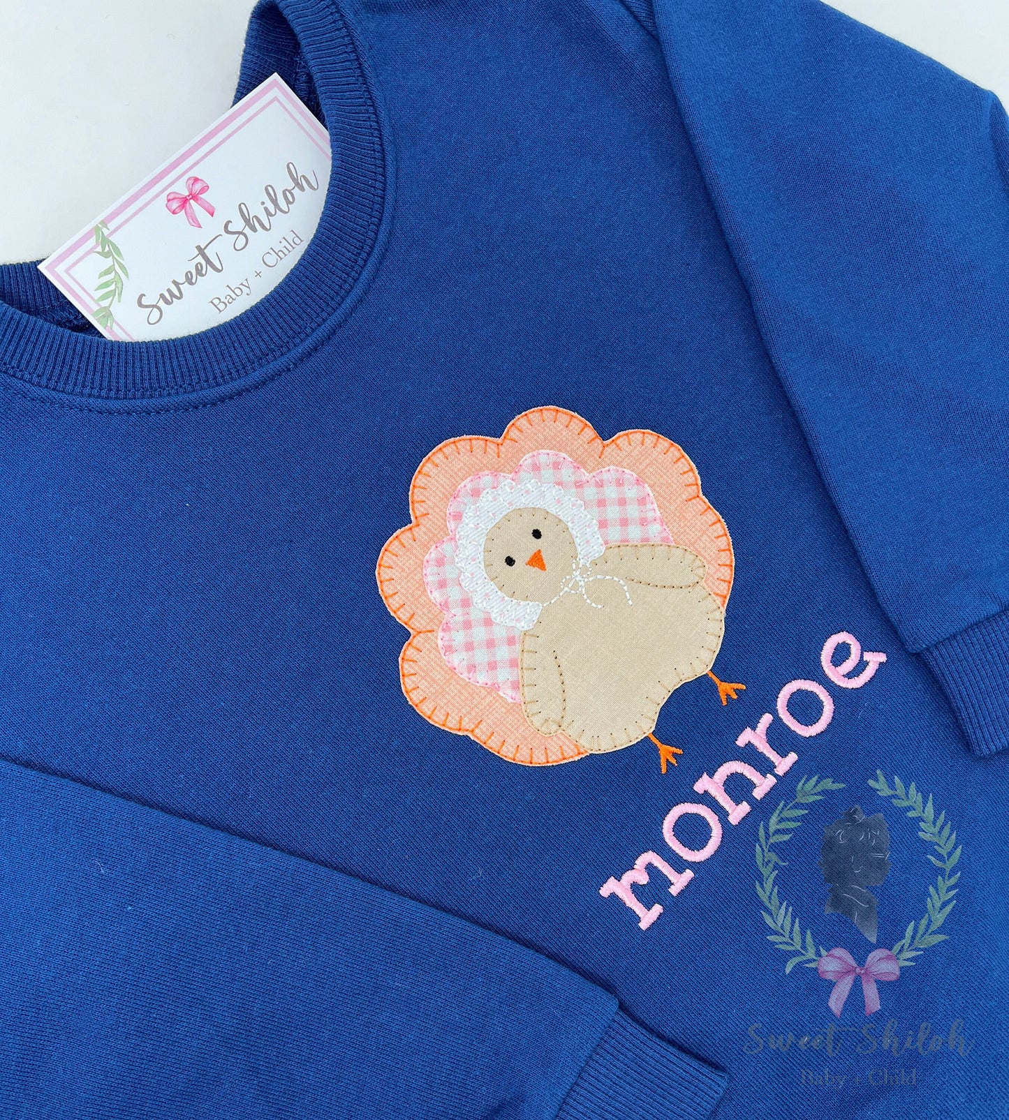 Thanksgiving Pilgrim Girl Turkey Blanket Stitch Applique