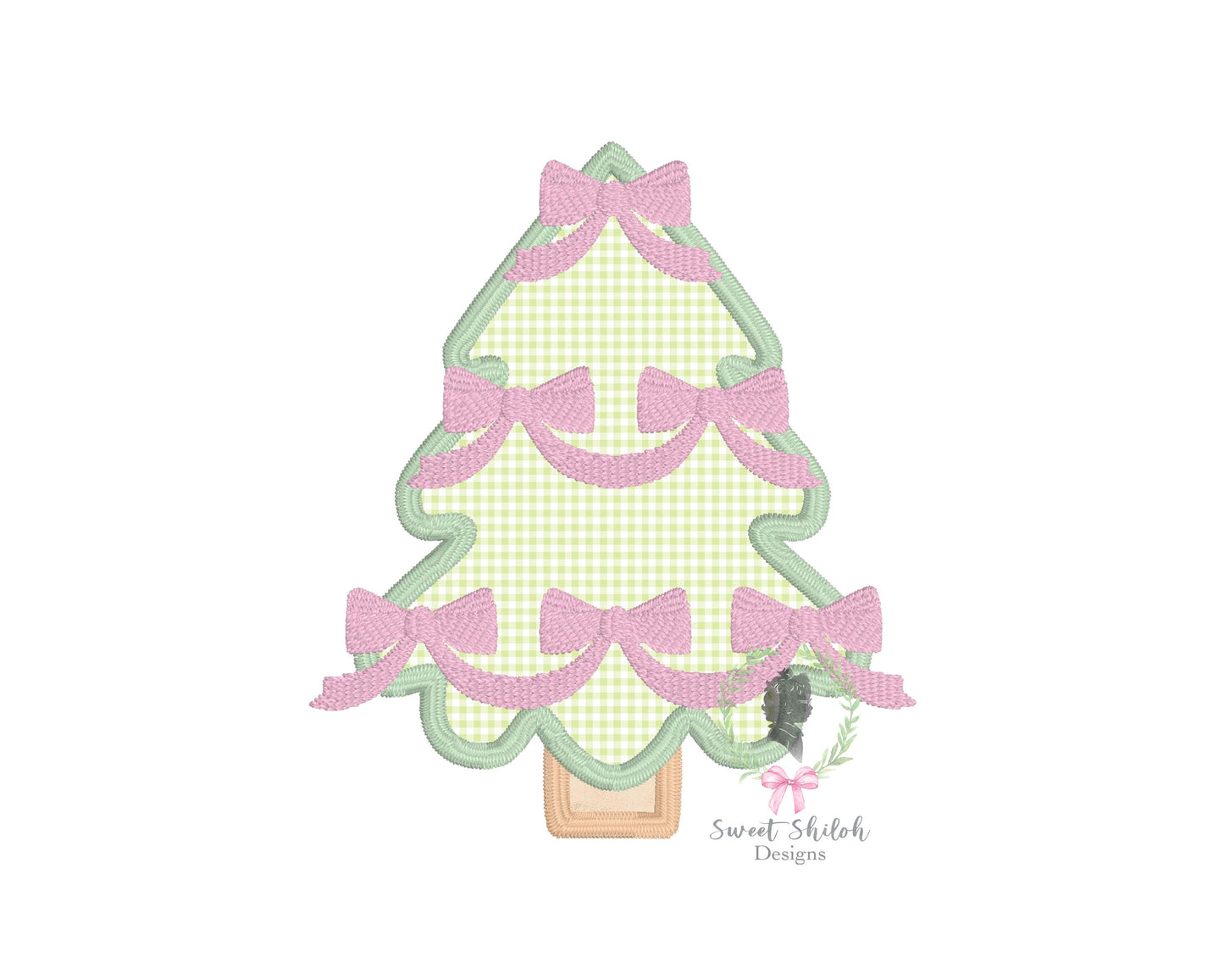 Christmas Tree with Ribbons Satin Stitch Applique