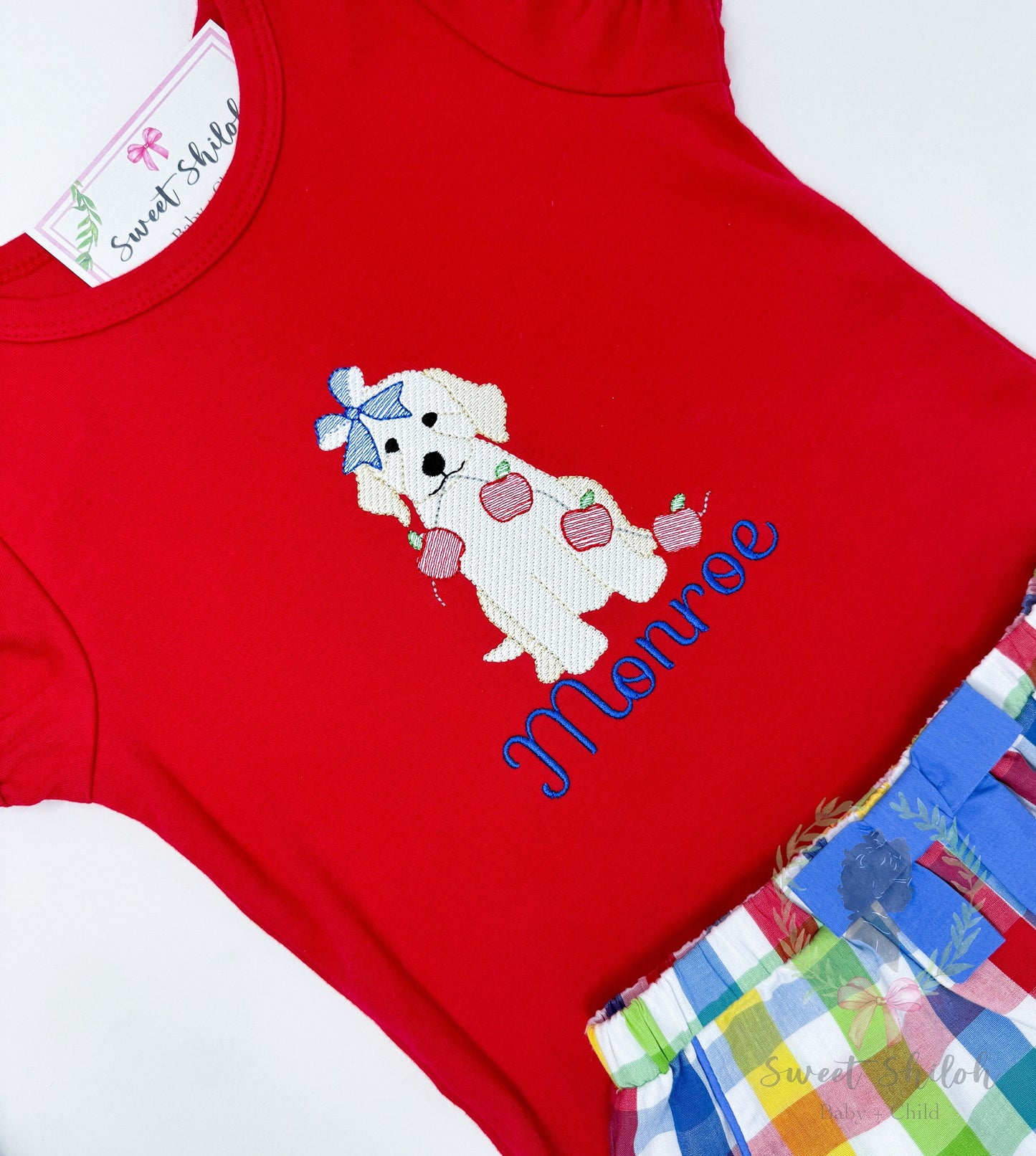 Golden Doodle Bow with Apple Banner Sketch
