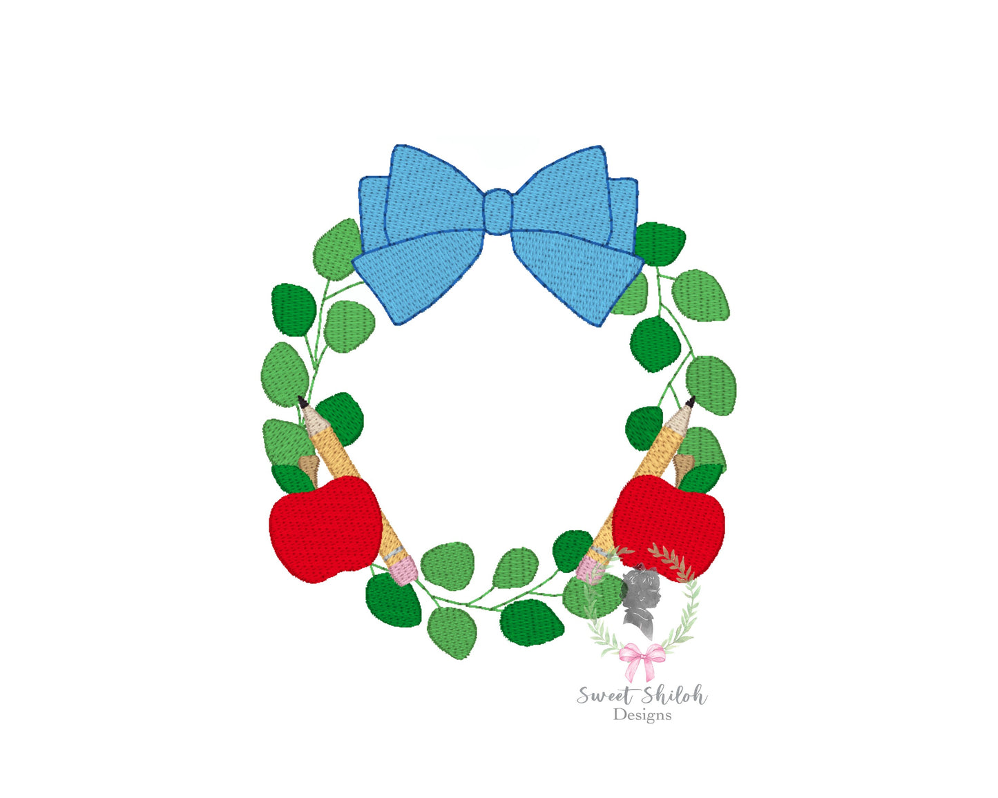 Apple and Pencil Wreath Frame Fill