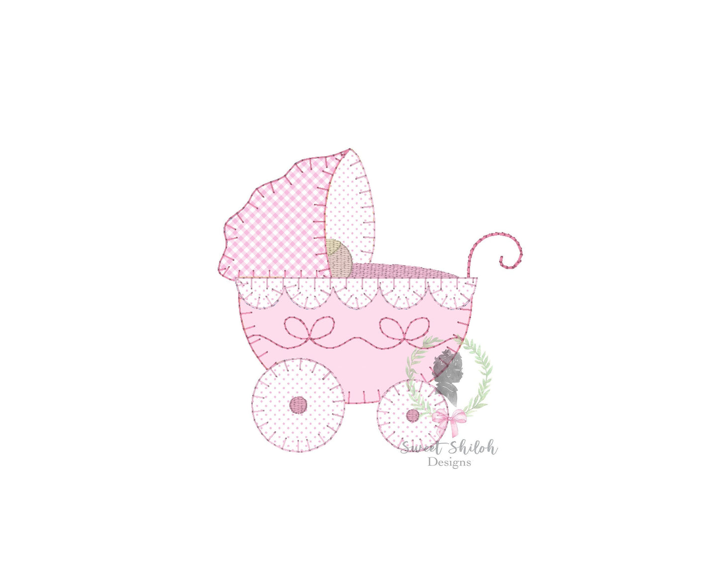 Baby Carriage Bow Blanket Stitch Applique