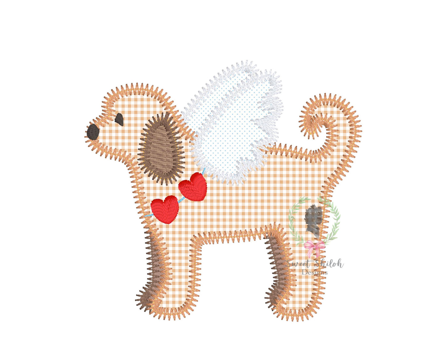 Golden Doodle Cupid Zigzag Stitch Applique