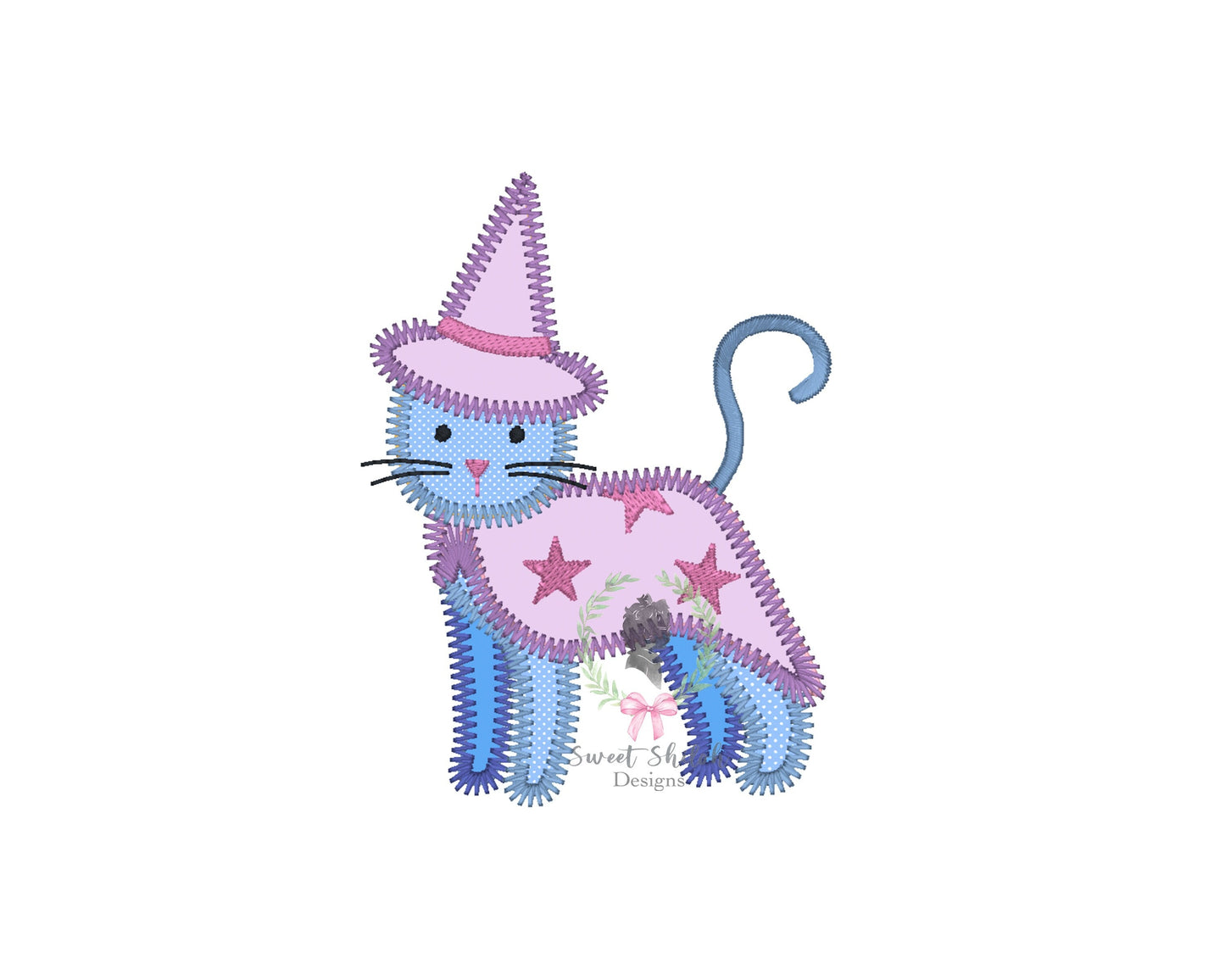 Halloween Witch Kitten Zigzag Stitch Applique