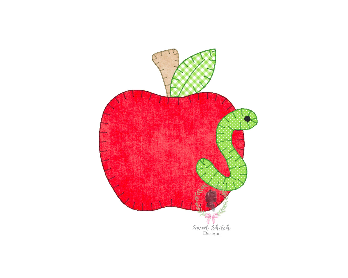 Apple with Worm Blanket Stitch Applique File