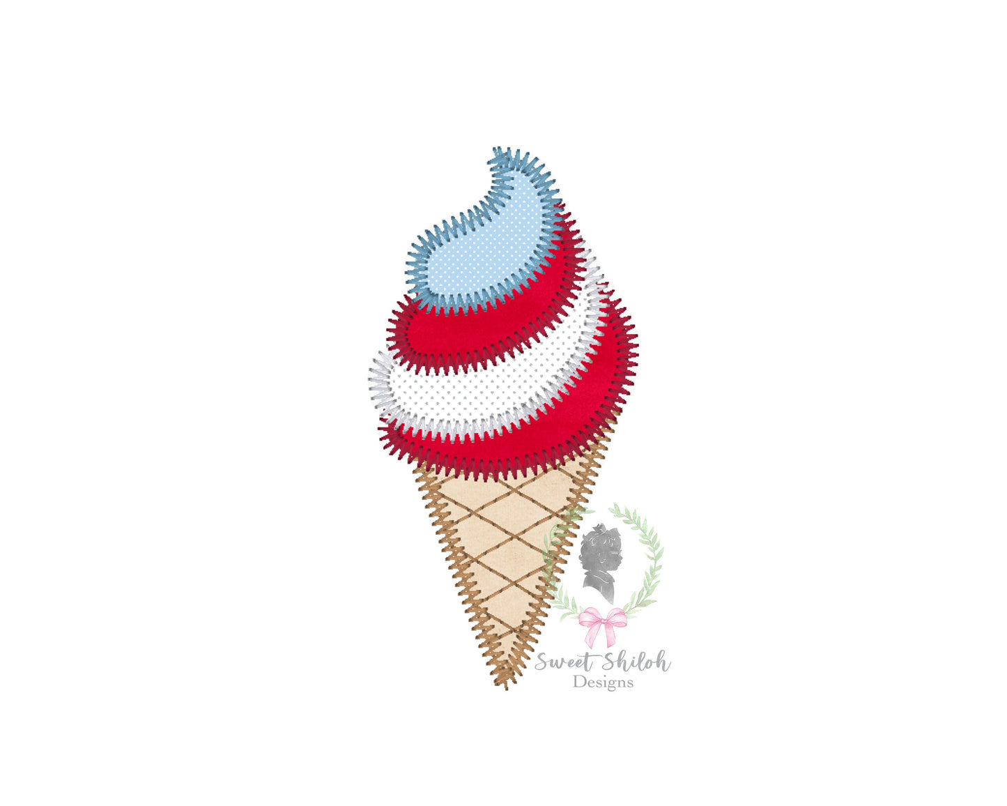 4th of July Soft Serve Ice Cream Zigzag Stitch Applique