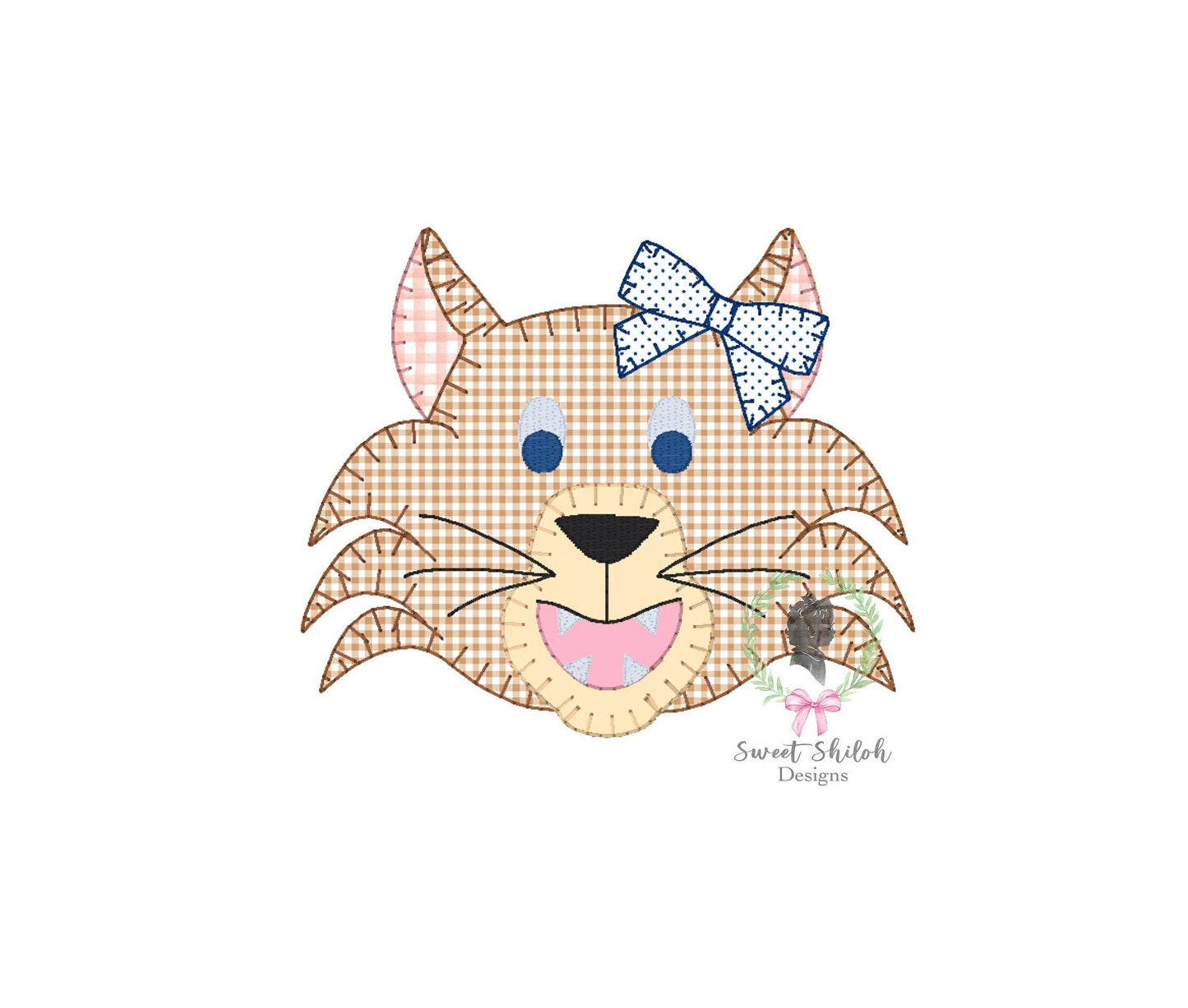 Wildcat with Bow Blanket Stitch Applique