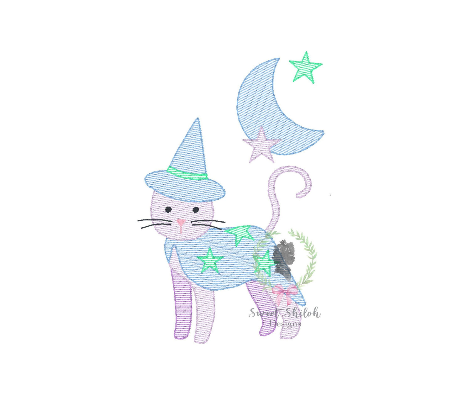 Halloween Moonlight Witch Kitten Sketch