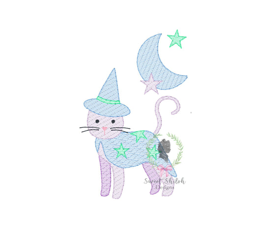 Halloween Moonlight Witch Kitten Sketch