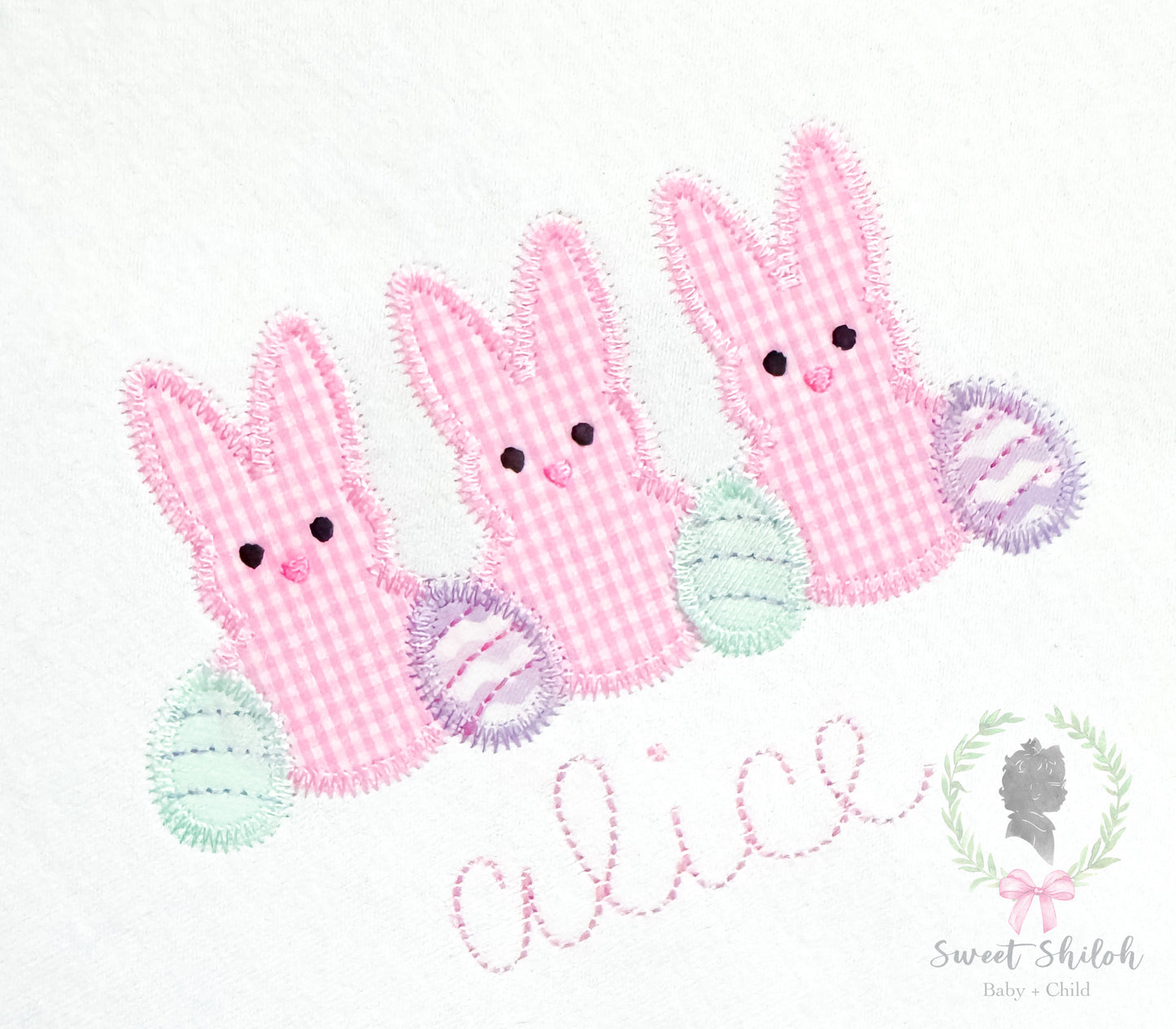 Bunny Trio with Eggs Zigzag Applique