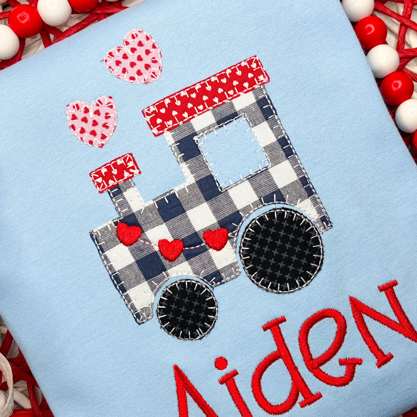 Valentine Train Blanket Stitch Applique