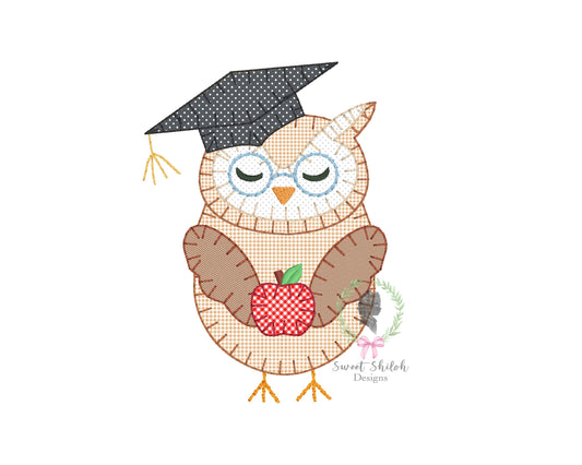 Graduation Owl Blanket Stitch Applique