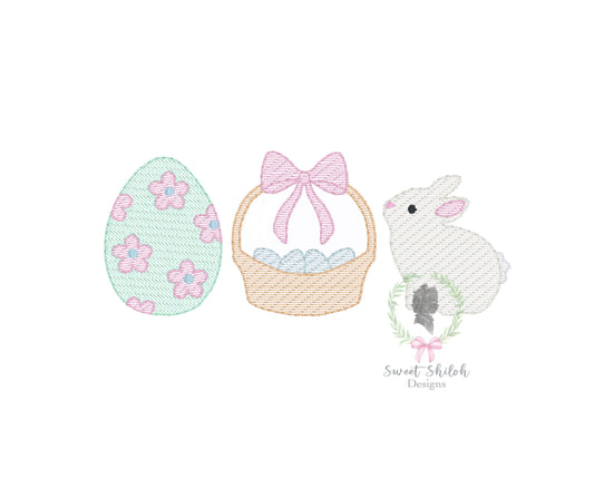 Bow Bunny Rabbit Egg Trio Sketch