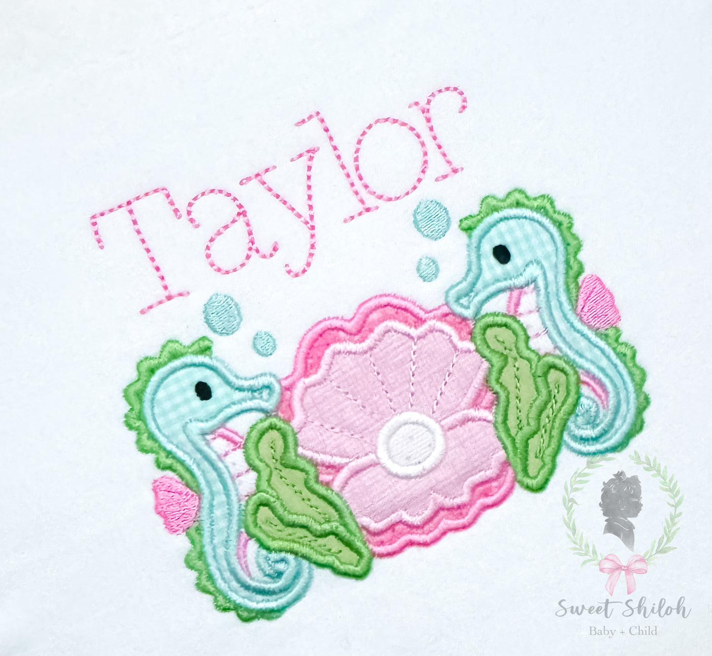 Seahorse Clam Shell Satin Applique Frame