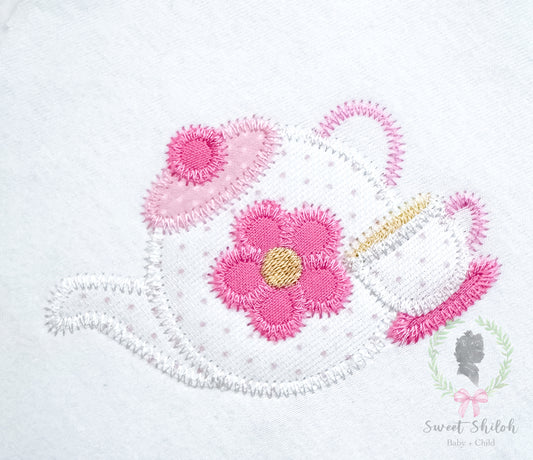 Flower Teapot Zigzag Stitch Applique