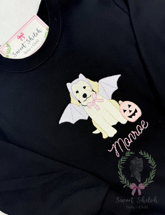 Golden Doodle Bat Costume with Bow Sketch