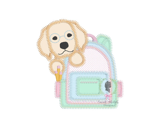 Lab Puppy with Backpack Zigzag Stitch Applique