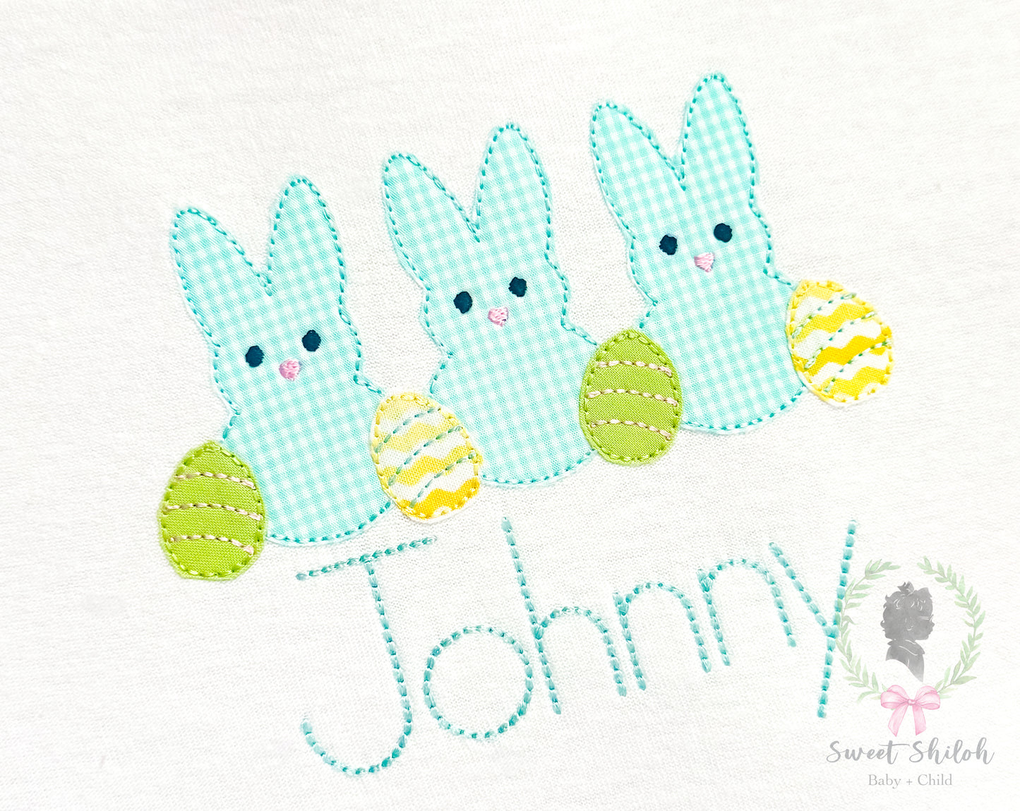 Bunny Trio with Eggs Bean Applique