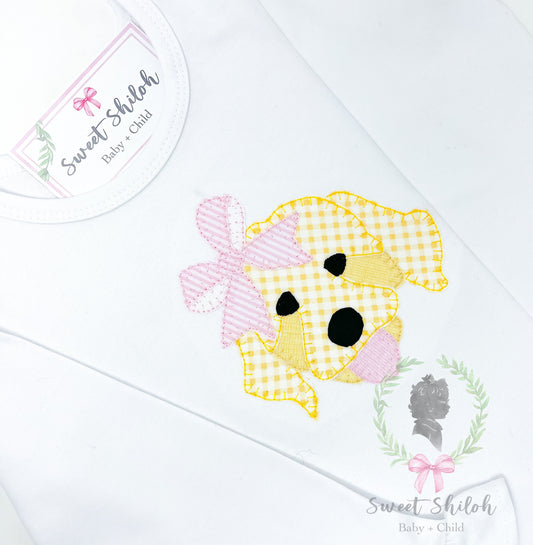 Golden Doodle with Bow Blanket Stitch Applique