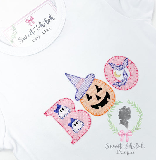 Halloween Boo Witch Blanket Stitch Applique