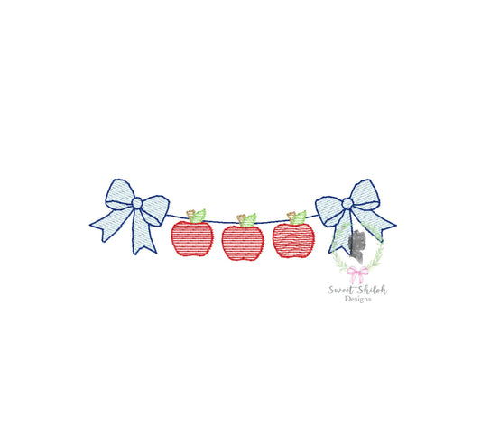 Apple Trio with Bow Bunting Frame Sketch