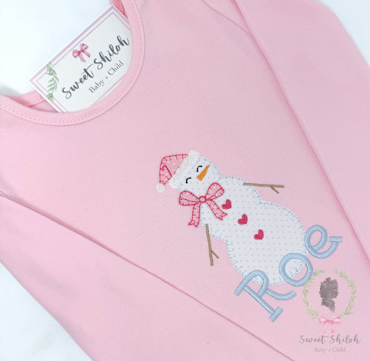 Snowman Bow Blanket Stitch Applique